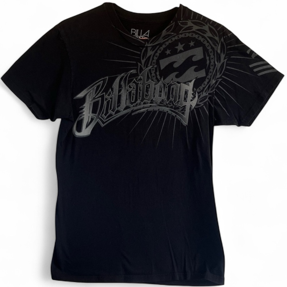 Billabong Men's Black and Gray Graphic Tee size Med
